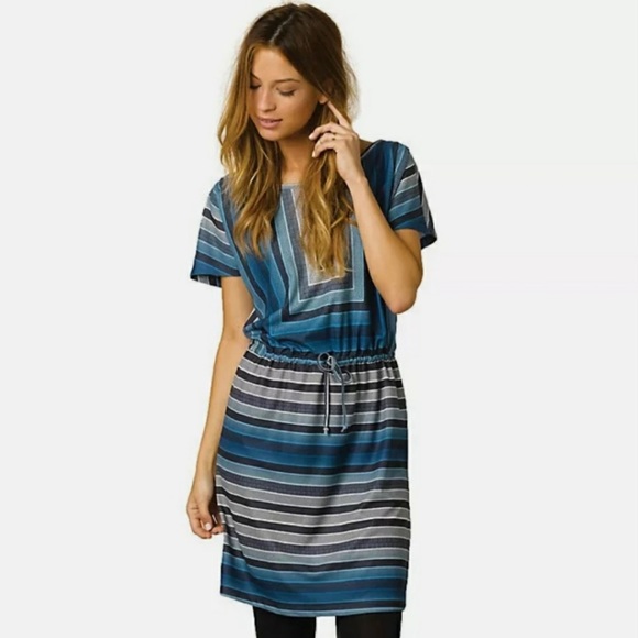 Prana Dresses & Skirts - Prana Mosaic Blue and White Striped Drawstring Waist Lindy Dress